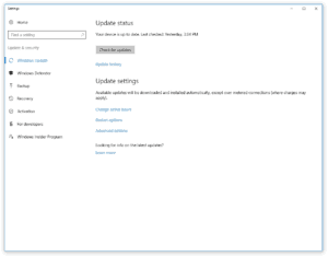 Win 10 settings update